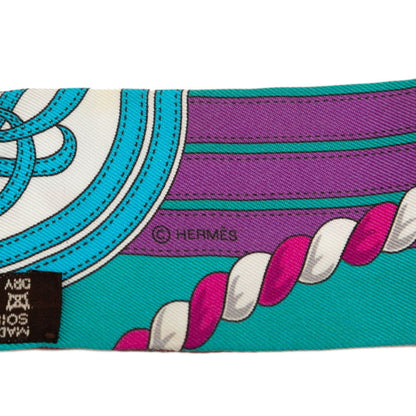 Herms Twilly Grande Tenue Crown Rope Scarf Muffler Purple Multicolor Silk