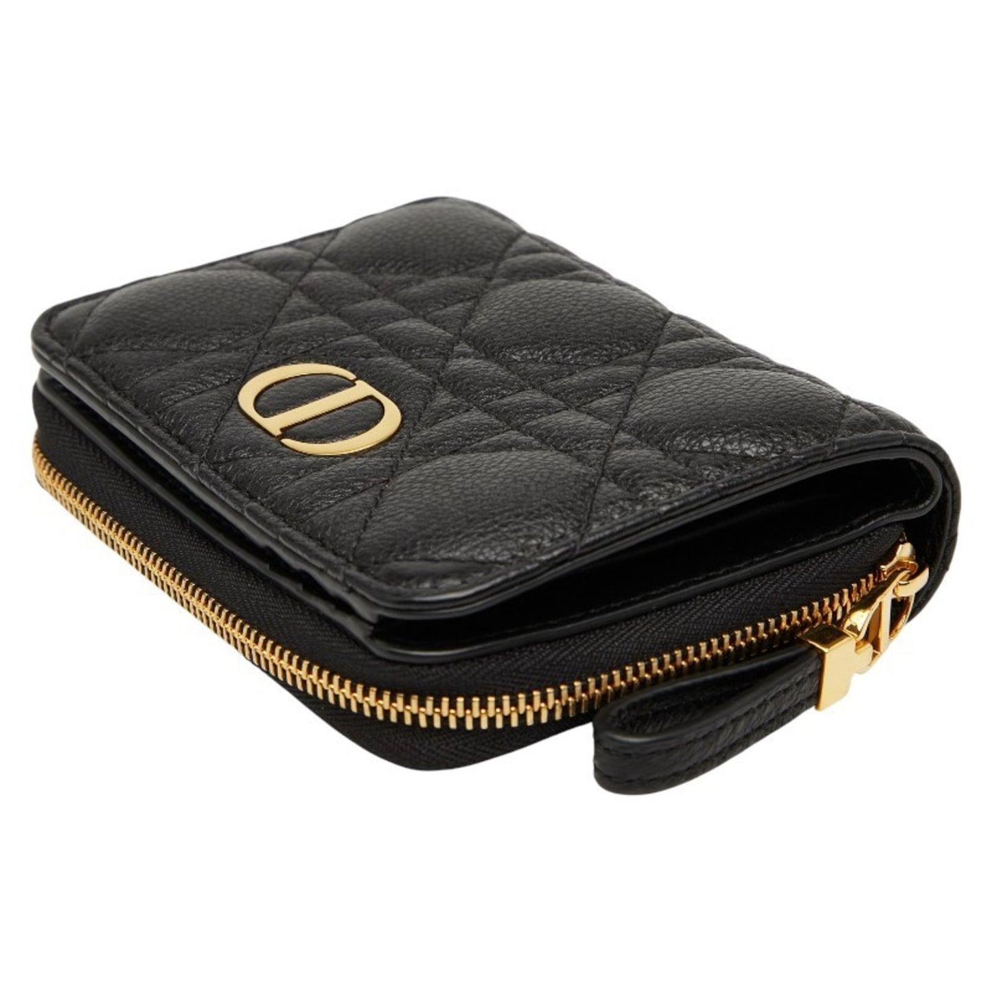 Christian Dior Dior Caro Scarlet Wallet Bifold Black Gold Leather