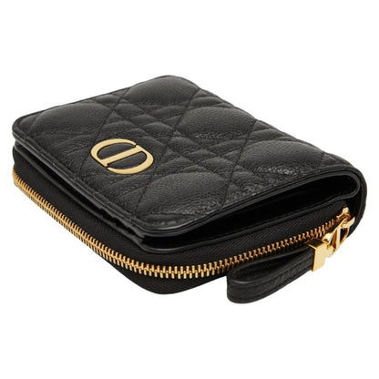 Christian Dior Dior Caro Scarlet Wallet Bifold Black Gold Leather