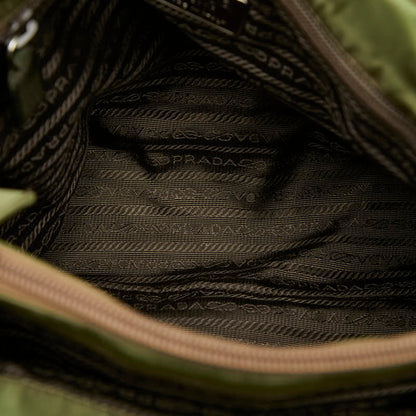 Prada Triangle Logo Plate Tote Bag Green Nylon