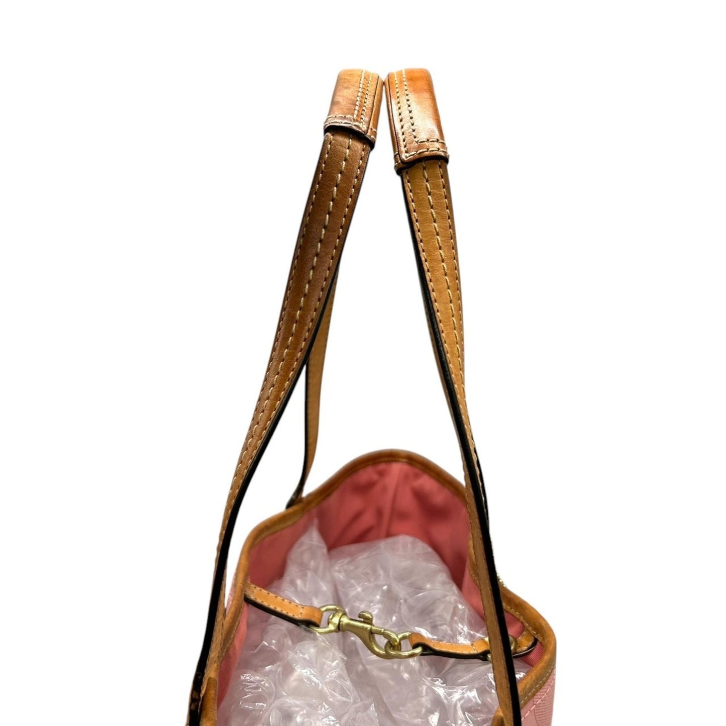 Coach Tote Bag Handbag F23621 Signature Patent Leather Pink Brown