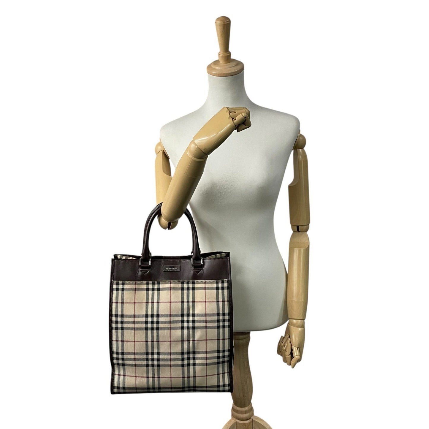 Burberry Nova Check Handbag Tote Bag In Beige And Brown Canvas Leather With Silver Hardware For Men