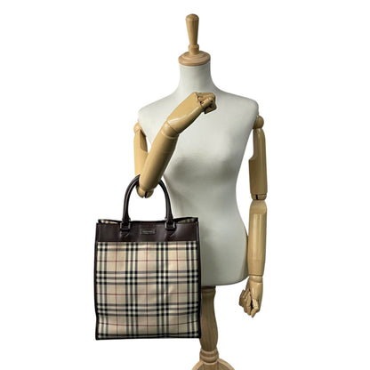 Burberry Nova Check Handbag Tote Bag In Beige And Brown Canvas Leather With Silver Hardware For Men