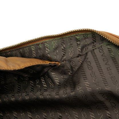 Prada Triangle Logo Plate Handbag Beige Brown Nylon Leather