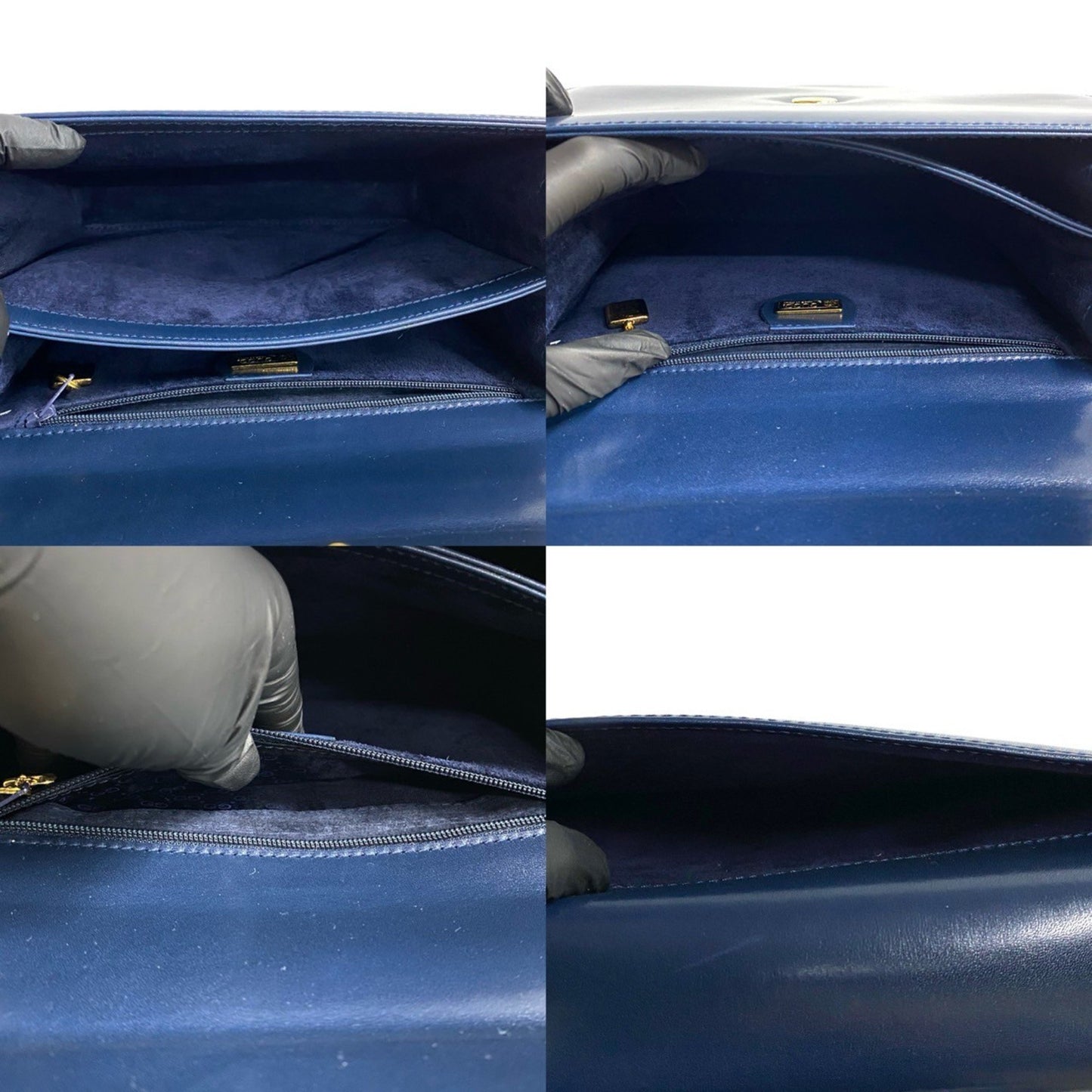 Gucci Old Gucci Gg Logo Hardware Leather Genuine Handbag Navy 86472