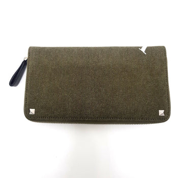 Valentino Garavani Studded Vltn Print Round Long Wallet Canvas X Leather
