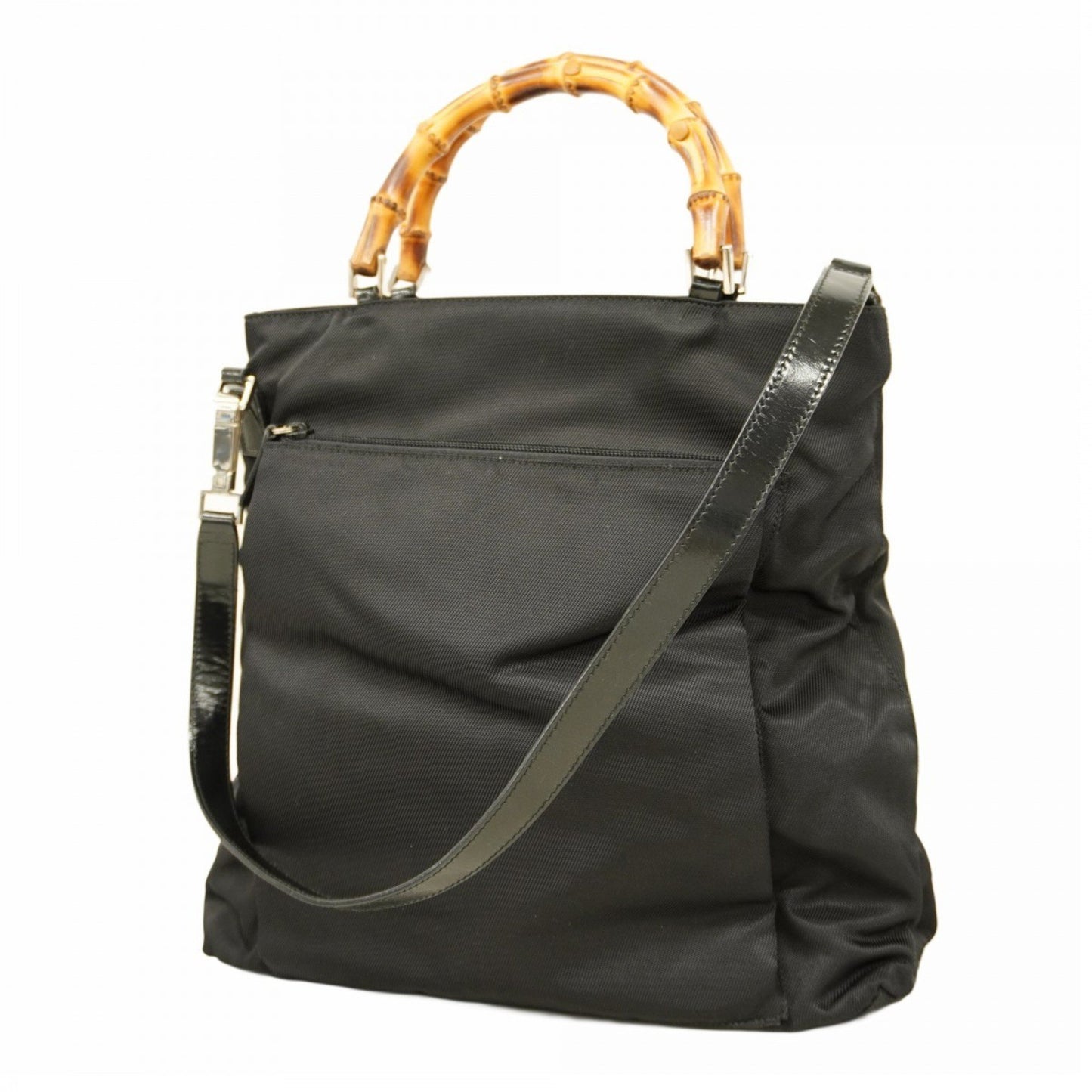 Gucci Bamboo 002 2122 Nylon Handbag In Black