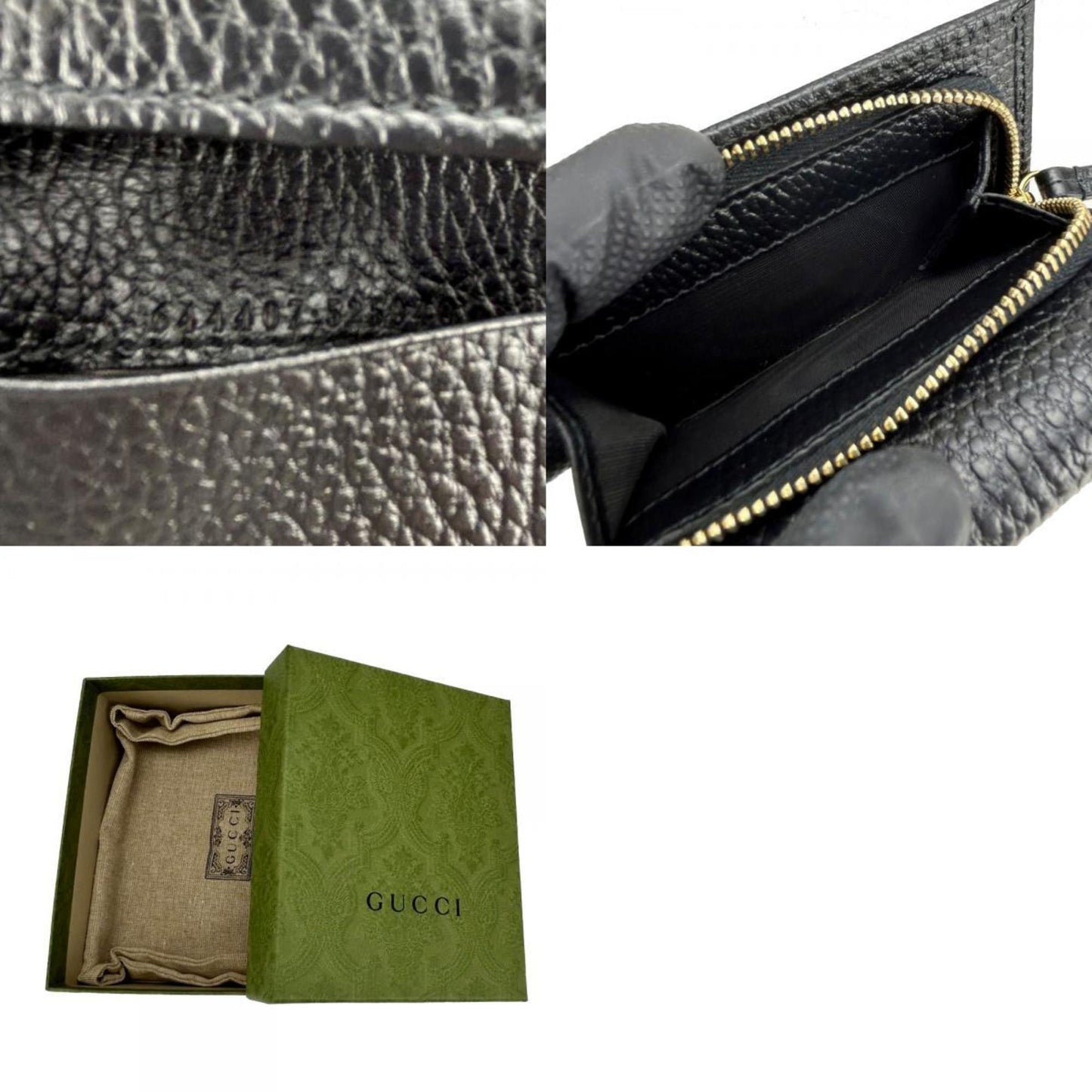 Gucci Tri-Fold Wallet 644407 Gg Marmont Leather Black Compact Accessory