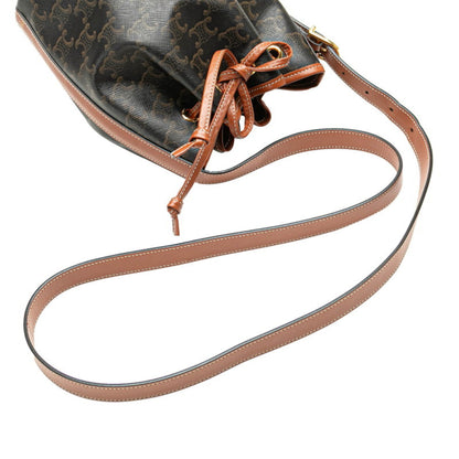 Celine Triomphe Small Drawstring Crossbody Shoulder Bag In Brown Leather