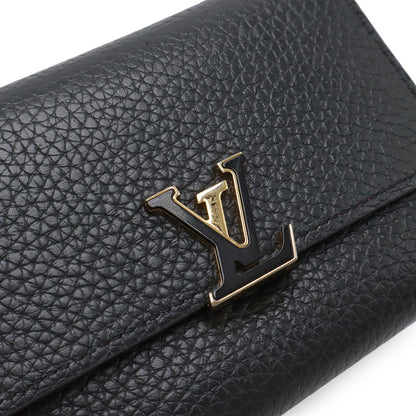 Louis Vuitton Portefeuille Capucines Compact Tri-Fold Wallet In Taurillon Leather Noir And Hot Pink