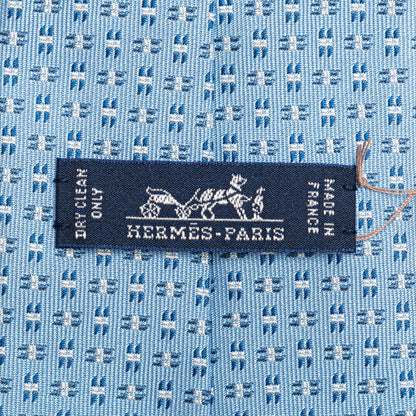 Hermes Tie Light Blue White Silk
