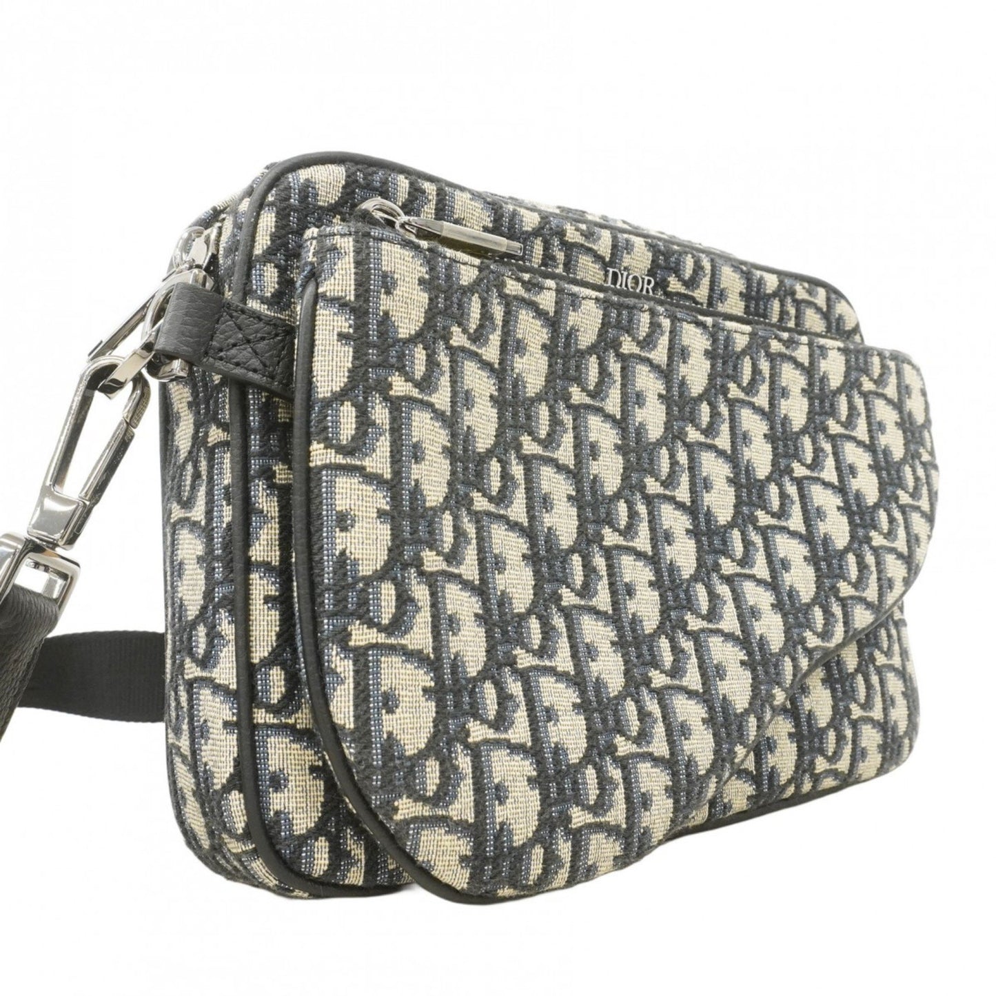 Christian Dior Trotter Saddle Canvas Shoulder Bag In Navy