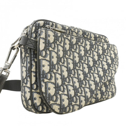 Christian Dior Trotter Saddle Canvas Shoulder Bag In Navy