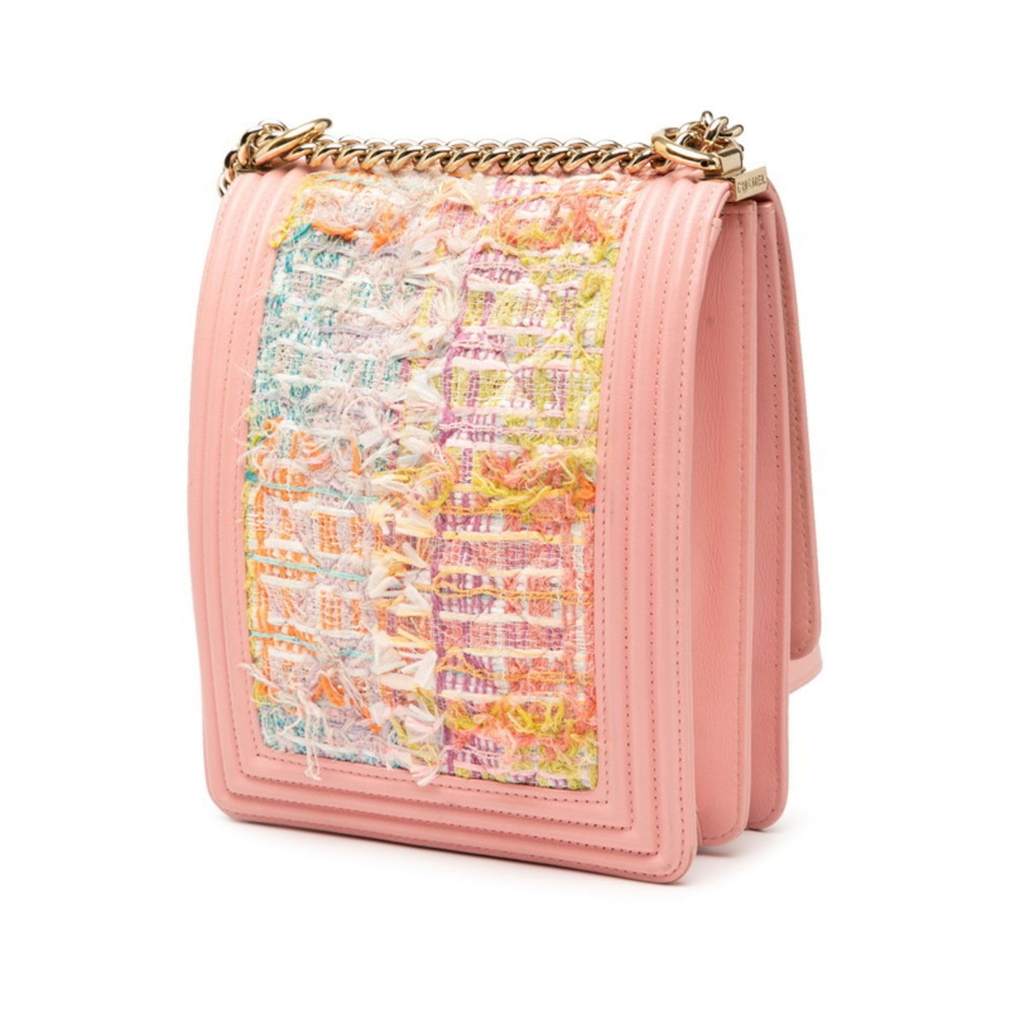 Chanel Boy Chanel Coco Mark Chain Shoulder Bag In Pink Multicolor Tweed