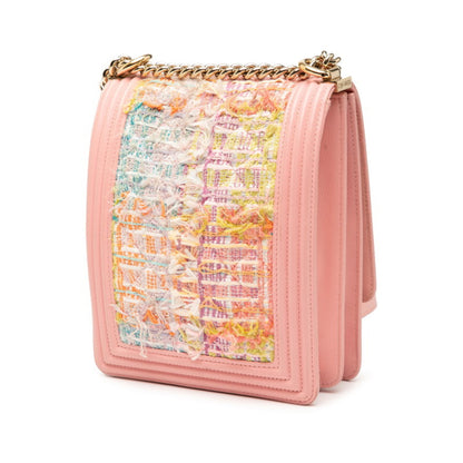Chanel Boy Chanel Coco Mark Chain Shoulder Bag In Pink Multicolor Tweed