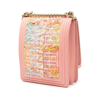Chanel Boy Chanel Coco Mark Chain Shoulder Bag In Pink Multicolor Tweed