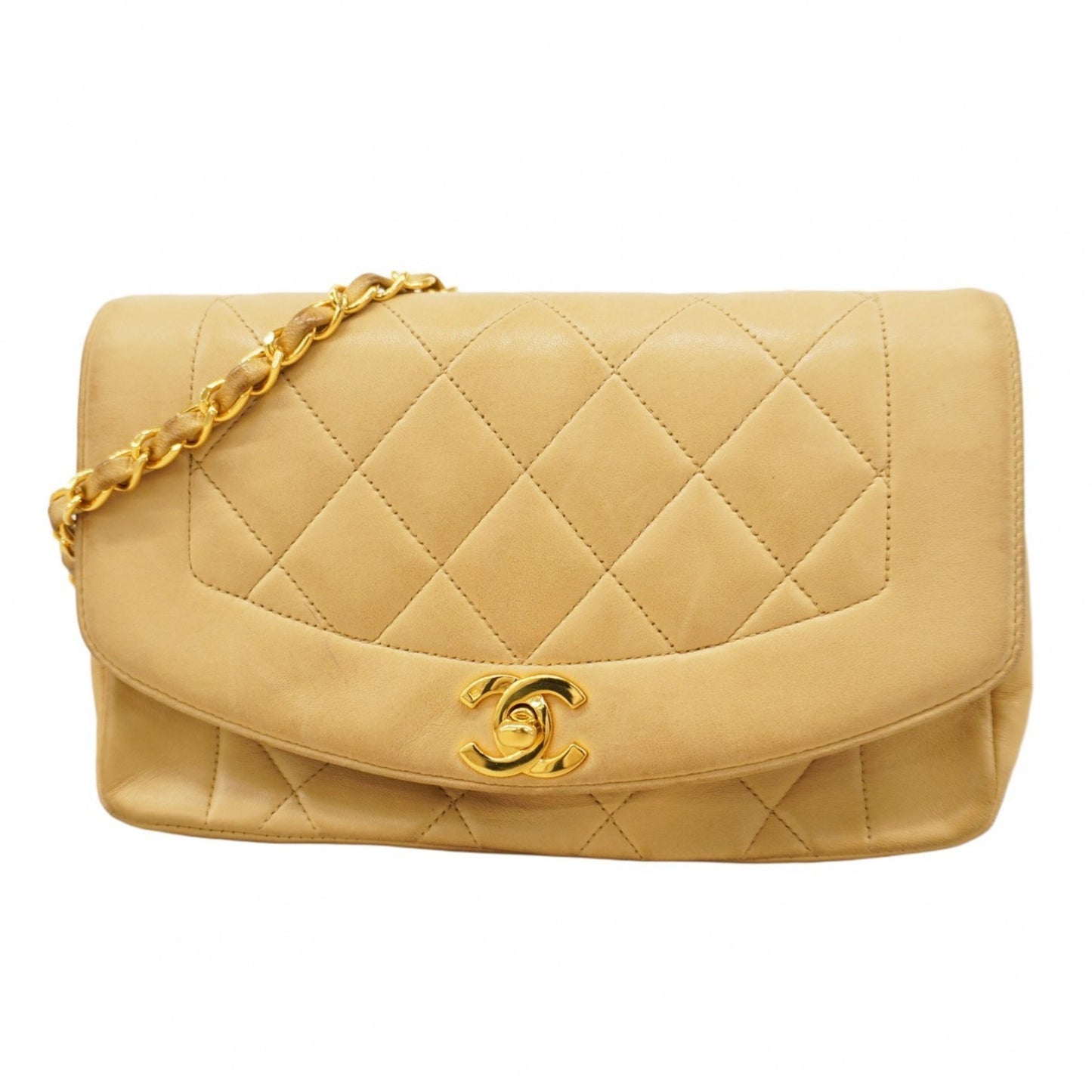 Chanel Diana Matelasse Chain Shoulder Bag In Beige Lambskin