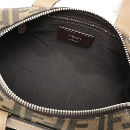 Fendi Zucca Small Boston Bag Shoulder 7Va570 Canvas Leather Brown Greige K-158807