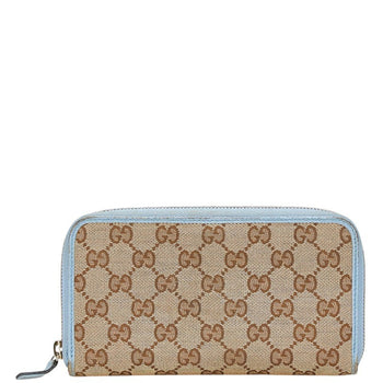 Gucci Gg Canvas Round Zip Long Wallet 363423 Beige Blue Leather