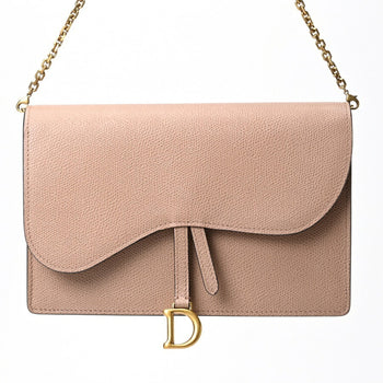 Christian Dior Dior Saddle Chain Pouch Wallet Shoulder Bag S5620Cwvg Leather Pink Beige S-157229