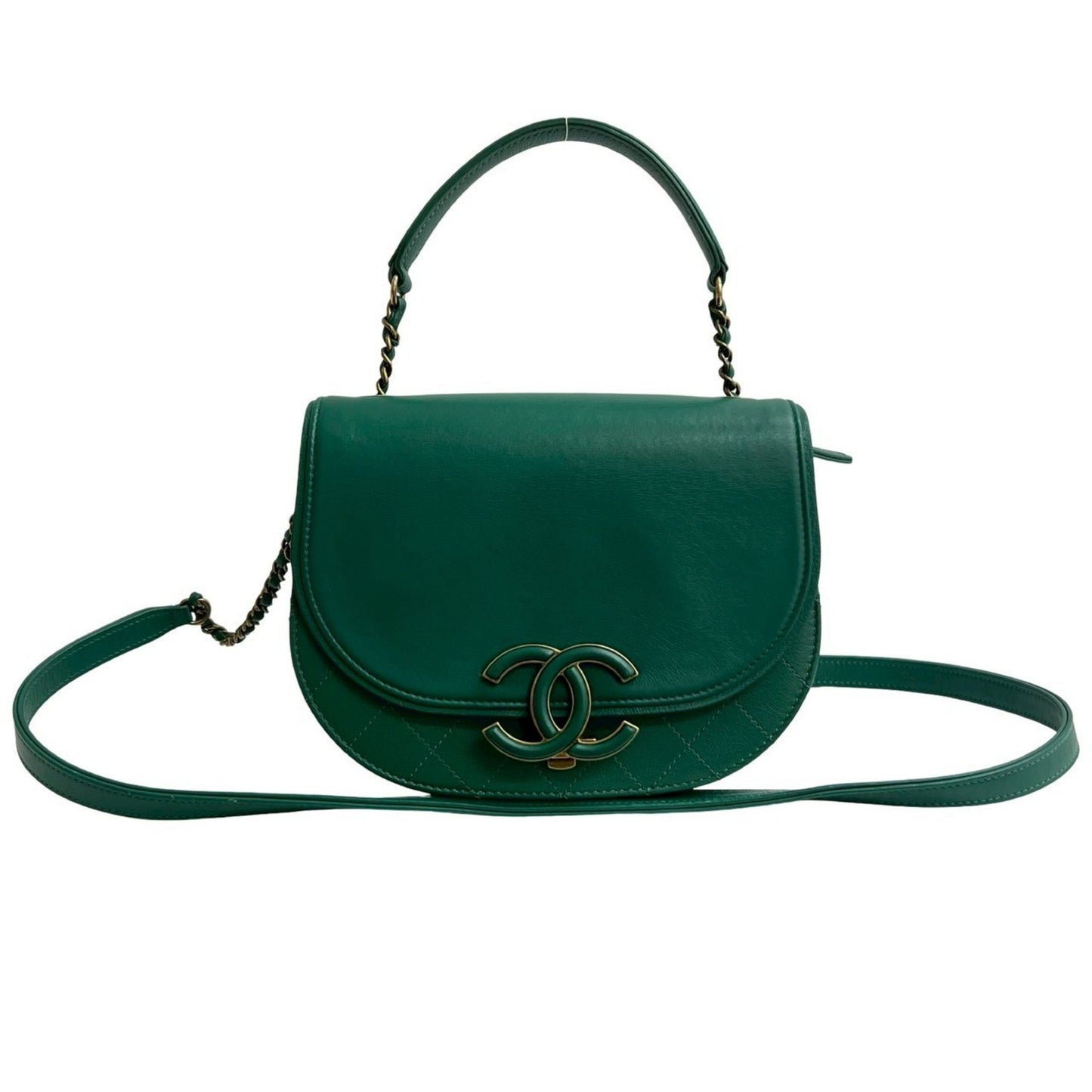 Seal No. 23 Chanel Coco Curve Deca Calf Leather Chain Shoulder Bag Green 110-3