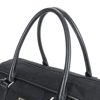 Prada Tessuto Nylon Triangular Logo Leather Boston Bag Tote Travel Black