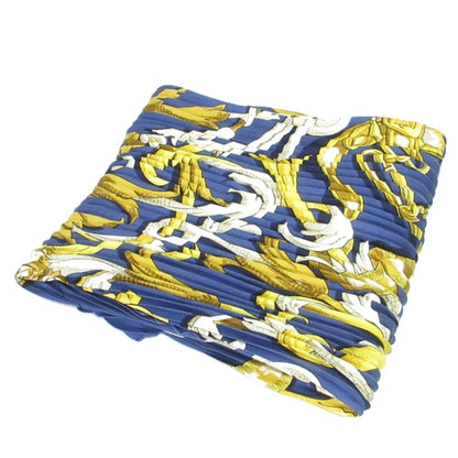 Hermes Le Mors A La Conetable Pleated Silk Scarf/Muffler In Navy
