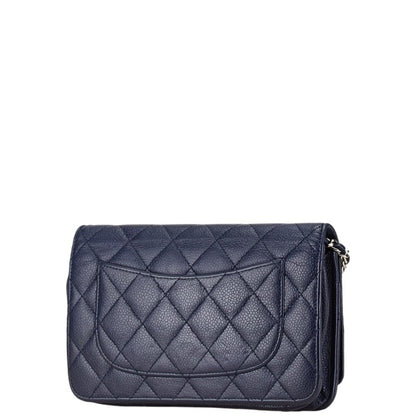 Chanel Coco Mark Matelasse Long Wallet Chain Bag Navy Caviar Skin