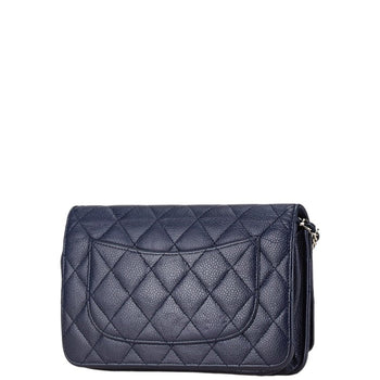 Chanel Coco Mark Matelasse Long Wallet Chain Bag Navy Caviar Skin
