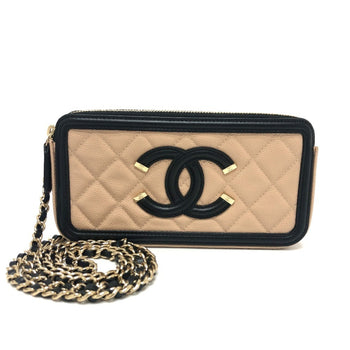 Chanel A84450 Cc Filigree Bicolor Wallet Long Chain Caviar Skin