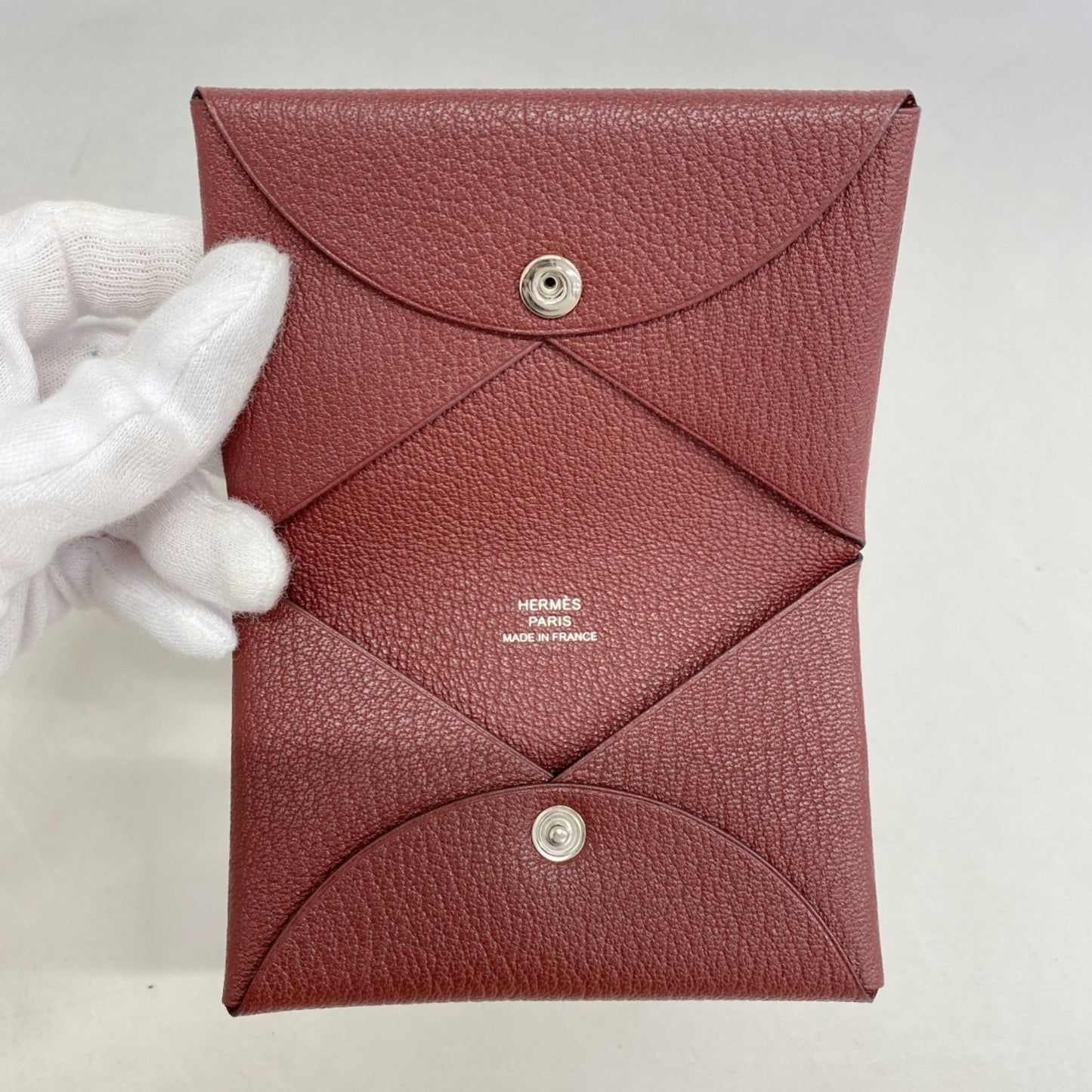 Hermes Herms Calvi Duo Chevre Card Case In Bordeaux