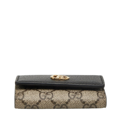 Gucci Gg Supreme Marmont 6-Ring Key Case 456118 Beige Black Leather