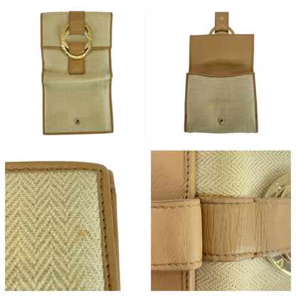 Bvlgari Chandra Beige Tweed/Leather Compact Folding Wallet (12661695) With Gold Hardware