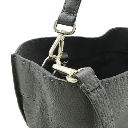 Fendi Selleria Anna Small Handbag/Shoulder Bag In Dark Grey Leather