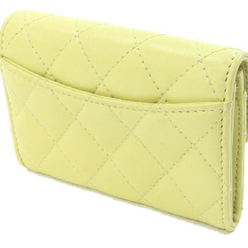 Chanel Card Case Matelasse Classic Flap Ap0214 Yellow Lambskin Business Holder Coin Coco Mark