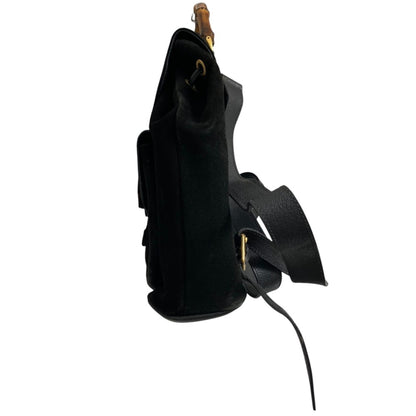 Gucci Suede Leather Bamboo Backpack 2058 Black