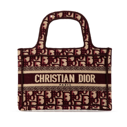 Christian Dior Dior Lady Oblique Embroidery Mini Book Tote Bag Handbag Wine Red Beige Canvas