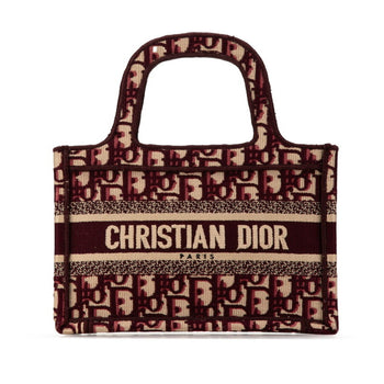 Christian Dior Dior Lady Oblique Embroidery Mini Book Tote Bag Handbag Wine Red Beige Canvas