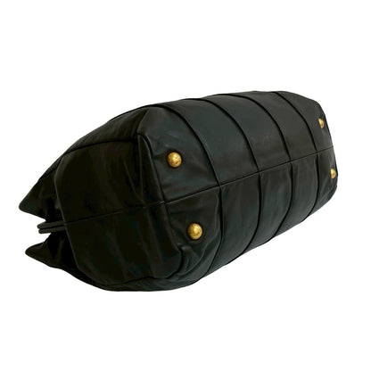 Prada Prada Logo Gold Hardware Leather Genuine Clasp Handbag Tote Bag Boston Black 006-3