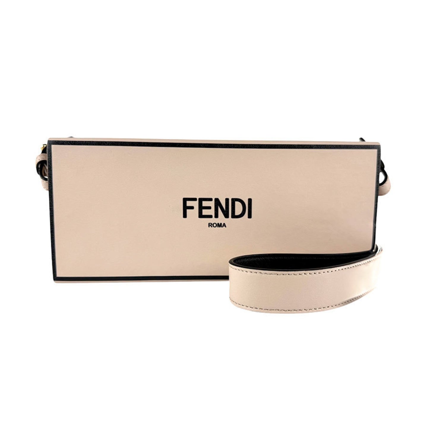 Fendi Shoulder Bag Box Horizontal Leather Pink Beige X Black