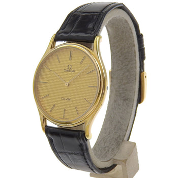 Omega De Ville Watch Cal.1365 Gold-Plated X Embossed Leather Quartz Analog Display Gold Dial