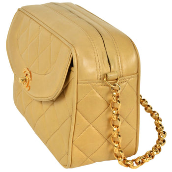 Chanel Shoulder Bag Lambskin Beige Diana Flap Coco Mark