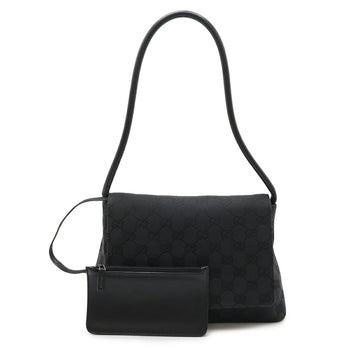 Gucci Gg Canvas Shoulder Bag Leather Black 90646