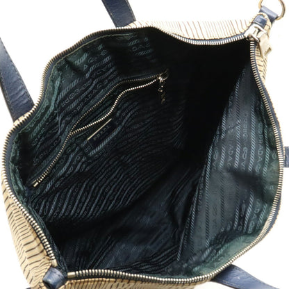 Prada Prada Tote Bag Handbag Shoulder Stripe Canvas Leather Beige Purchased At A Domestic Outlet