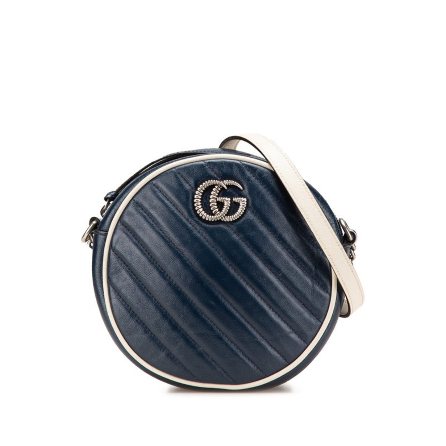 Gucci Gg Marmont Chain Shoulder Bag 550154 Navy Leather