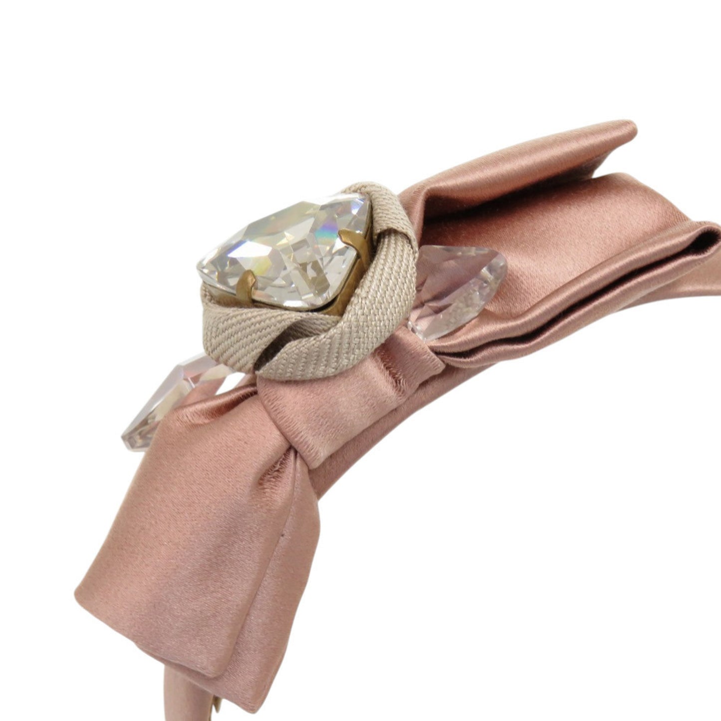 Miu Miu Miu Jeweled Ribbon Headband 04289 Satin Crystal Rayon F0770 Cammeo Pink Head Accessory 0464