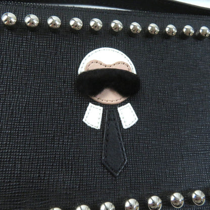 Fendi 8M0341 Karlito Karl Lagerfeld Motif Studded Leather Pouch In Black