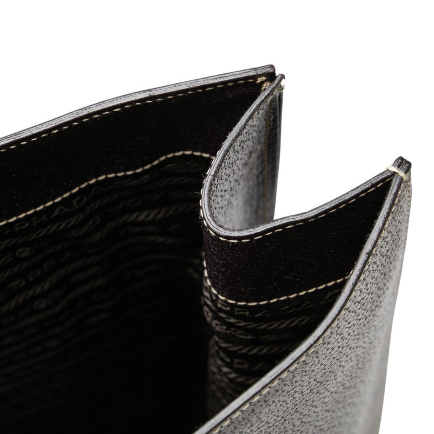 Prada Triangle Logo Plate Tote Bag Black Leather