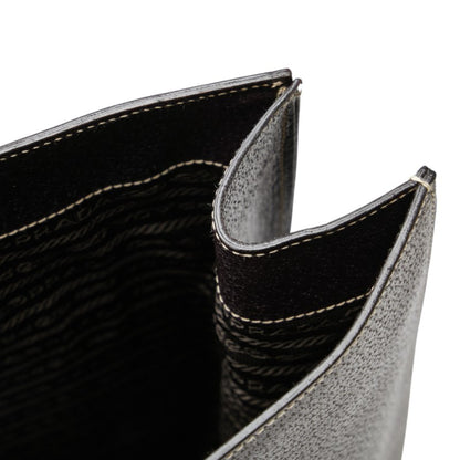 Prada Triangle Logo Plate Tote Bag Black Leather