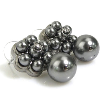 Chanel Coco Mark Metal Faux Pearl Grey Silver Earrings